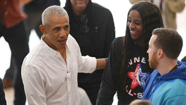 Former President Obama surprises WNBA all-stars at practice