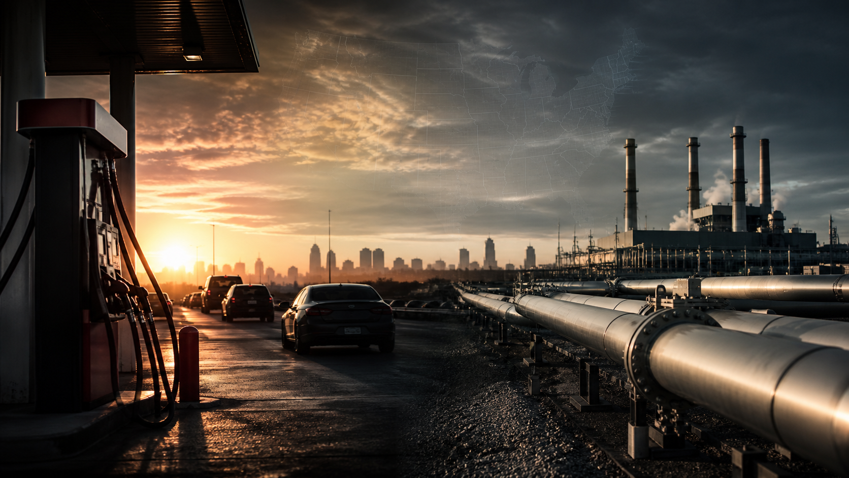 American gasoline infrastructure and domestic natural gas pipelines illustrating a split energy market